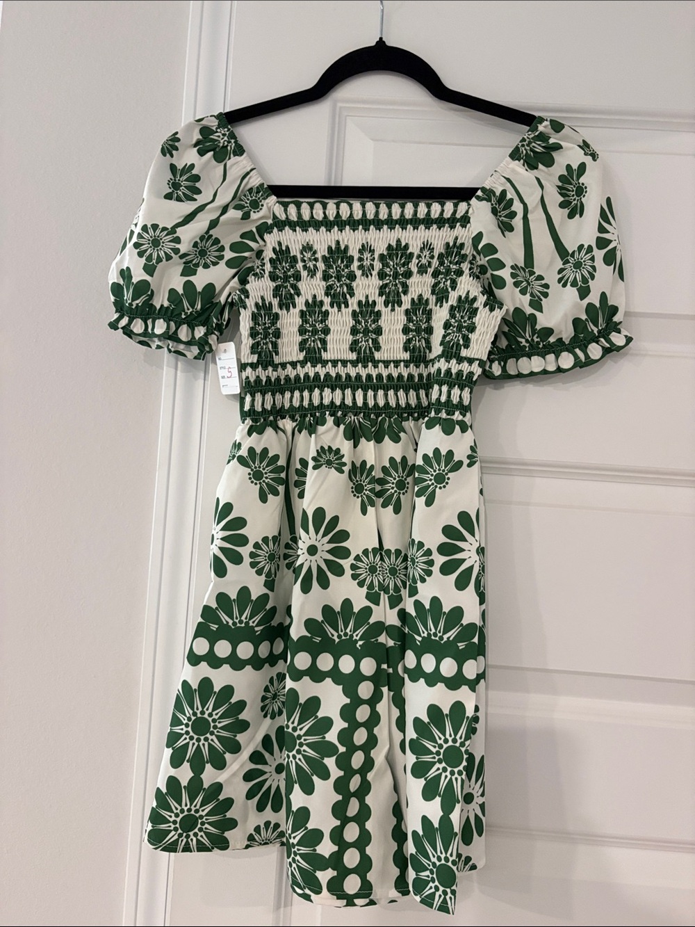 Green Floral Smocked Puff Sleeve Romper